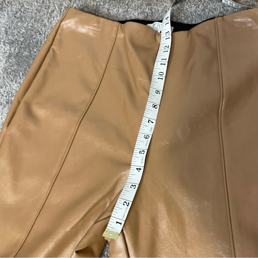 AFRM Los Angeles Tan Faux Leather Front Slit Flare Pants Women’s size large, NWT - Picture 8 of 8